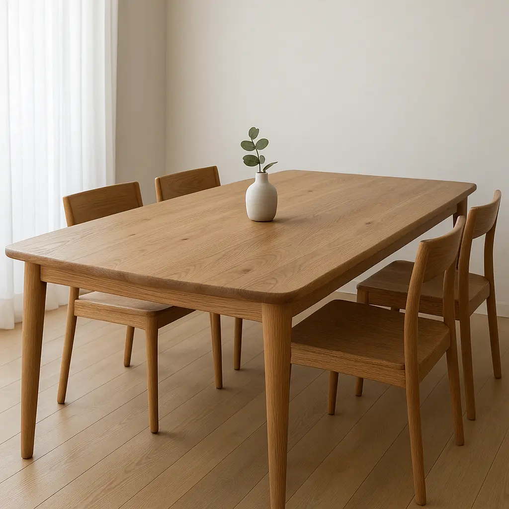 Massiver Esstisch aus Holz in minimalistischer Umgebung